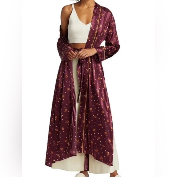 New FREE PEOPLE Women's Pajama Party Holiday Robe - Wine Combo Size Large - Picture 8 of 11